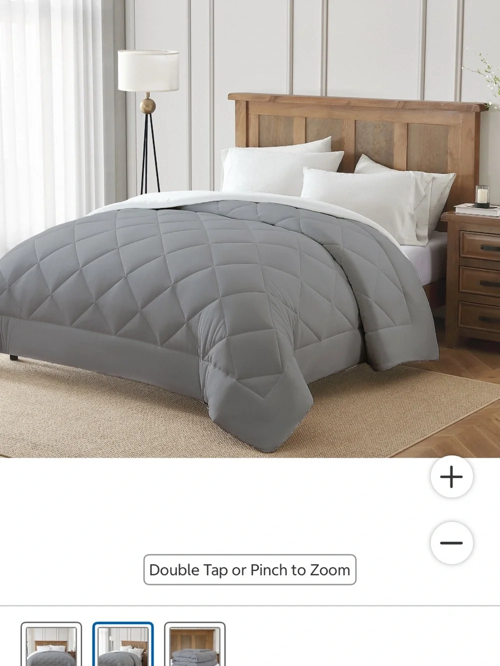 Plush Queen Cooling Gray Quilted Comforter - Neutral Bedroom Comfort